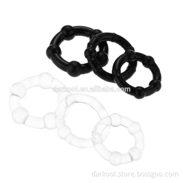 C002/Bulk rubber delay head triple beaded cock and ball penis rings